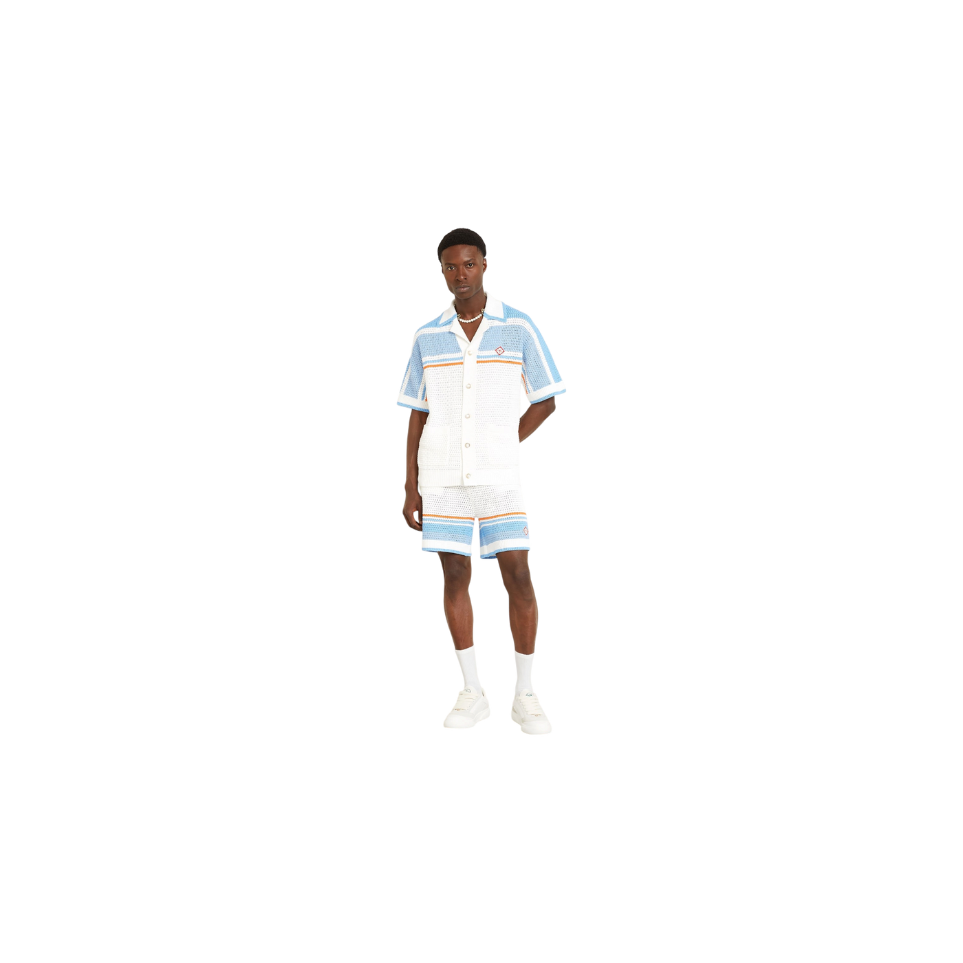 Casablanca Knit Shirt Comfort Fit White / Light Blue / Orange