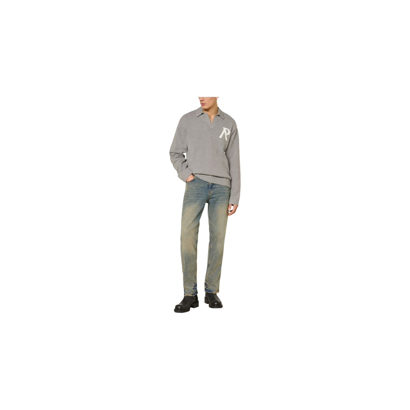 Represent Knitted Polo Shirt Gray / White