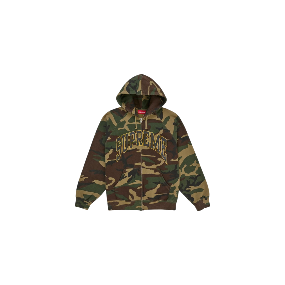 Supreme Cracked Raglan Zip Up Hooded Sweatshirt Woodland Camo