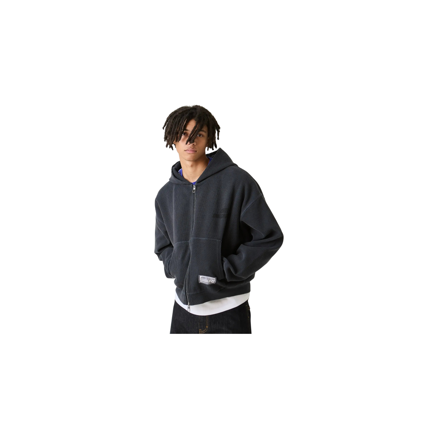 Eme Studios Waffle Navy Croped Boxy Full Zip